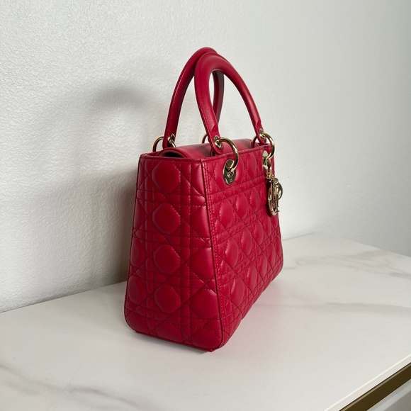 Dior Red Medium Lady Dior Handbag - Picture 3 of 9
